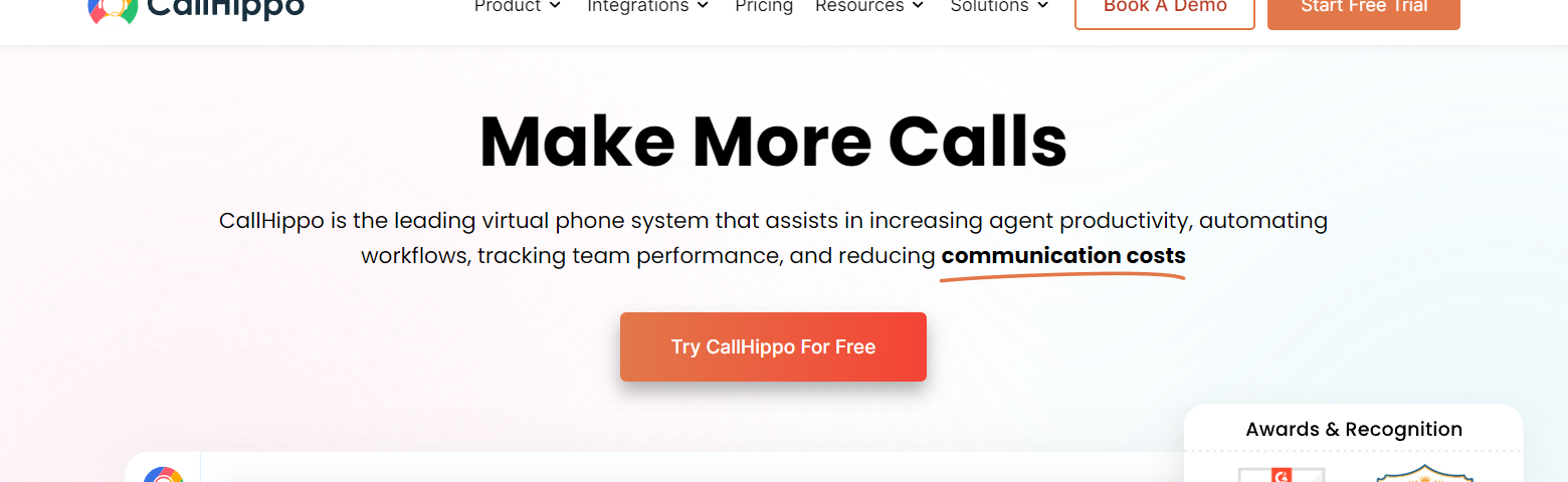 CallHippo displays its intuitive user interface with call management features, analytics, and team collaboration tools.
