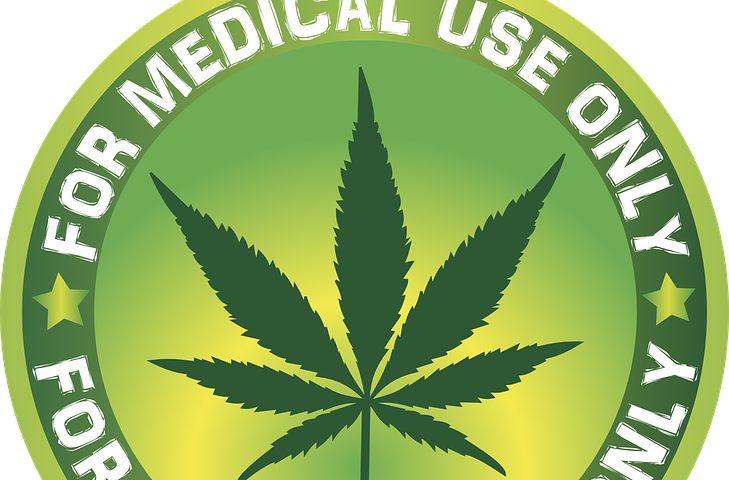 Green medalion with marijuana leaf and words: For Medical Use Only