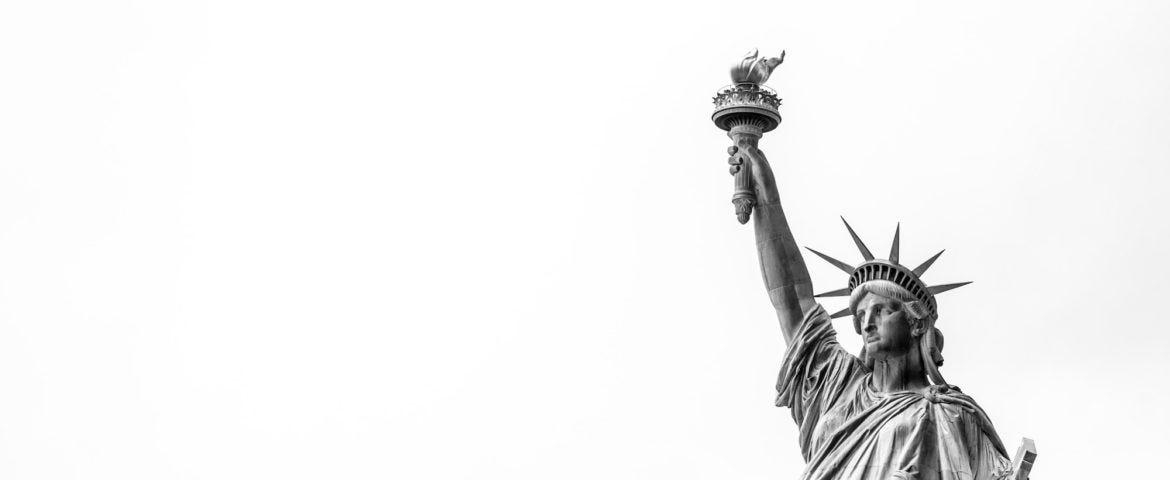 Photo of the upper half of the Statue of Liberty