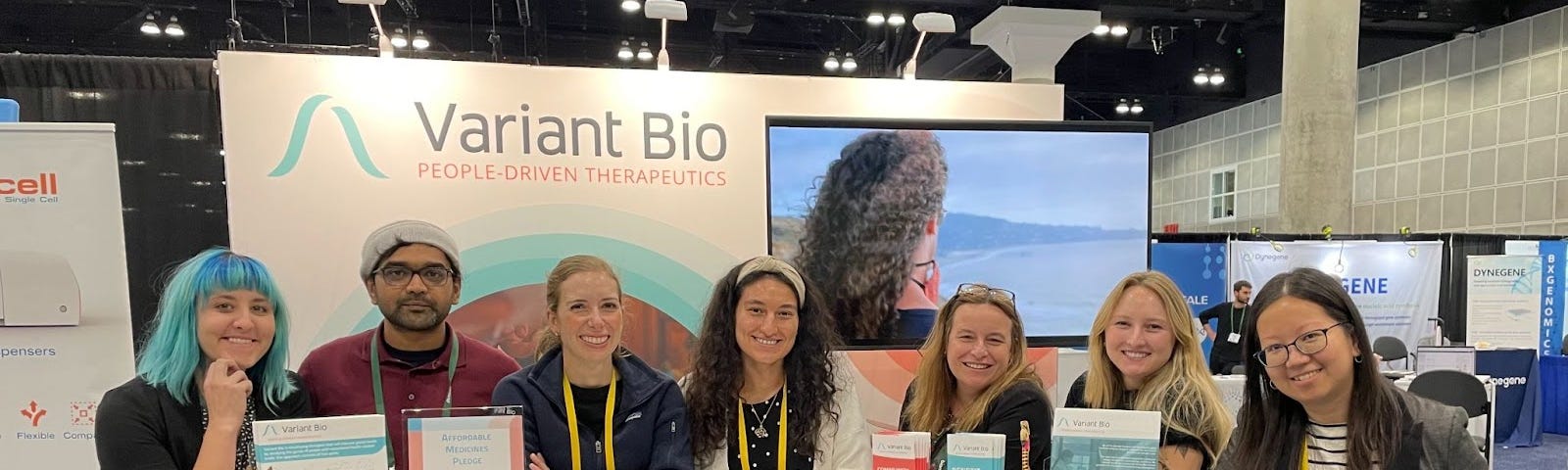 Iman Hamid (center) with fellow team members from Variant Bio at the 2022 American Society of Human Genetics (ASHG) Conference