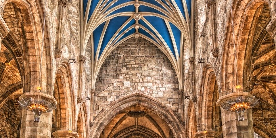 Keystone arches in a cathedral