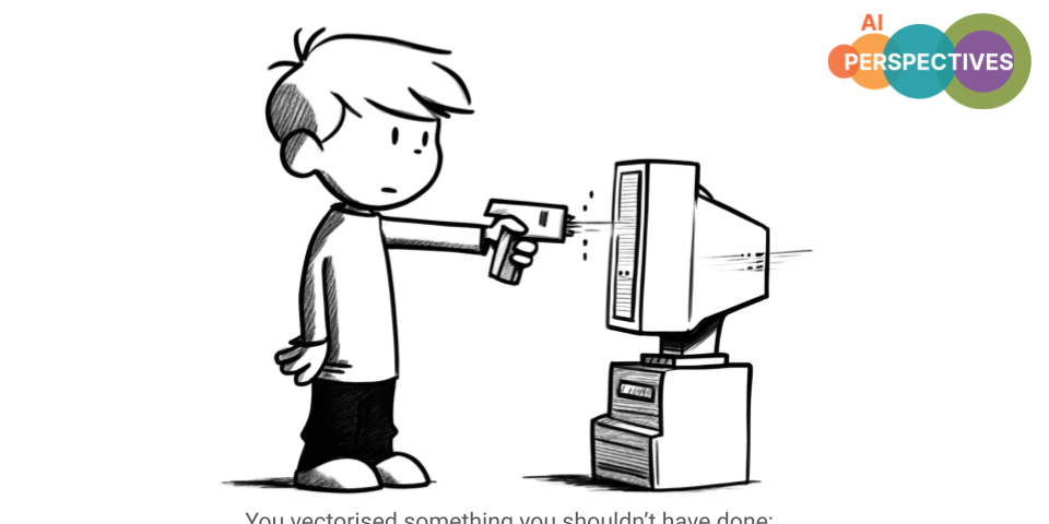 Cartoon showing a boy blasting a computer with a fazer gun, with the words ‘You vectorised something you shouldn’t have done, so I’m going to vapourise you with my fazer gun.’
