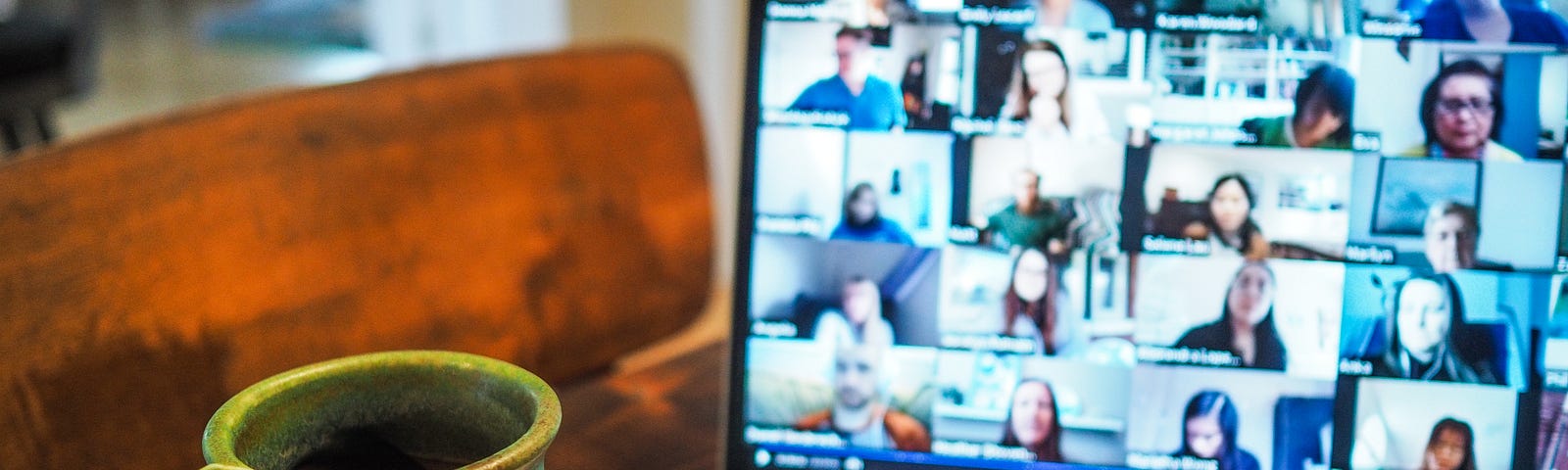 Group of people meet over video call to discuss their experiences