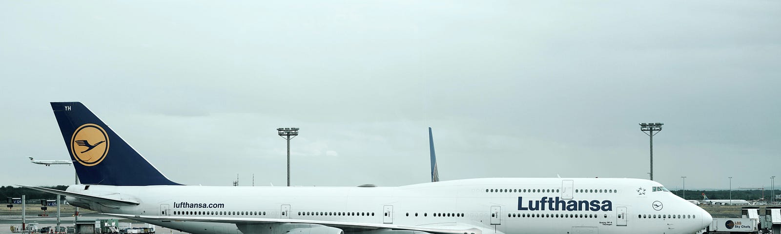 An airplane sits on the tarmac