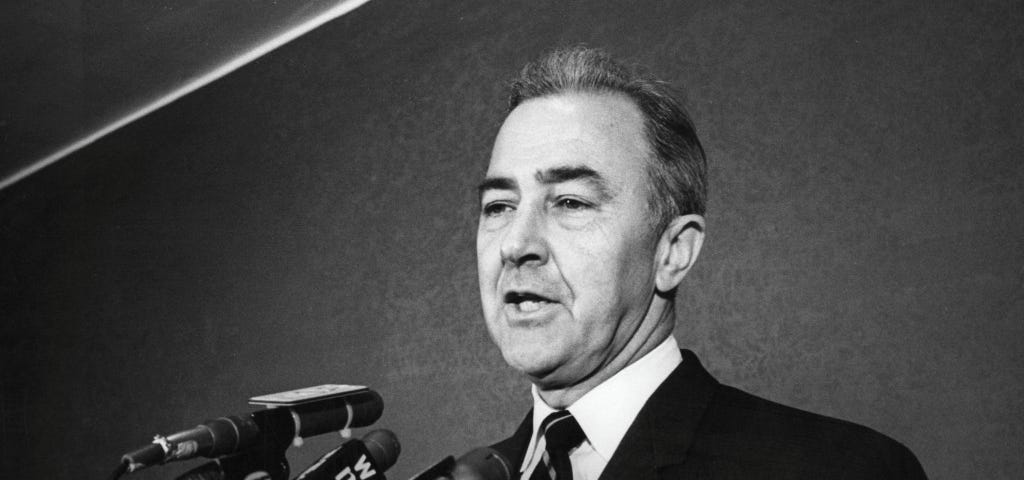 Eugene McCarthy, a candidate for the presidential nomination of the Democratic Party, speaking at his New York headquarters.  Original Publication: People Disc - HH0256   (Photo by Lisl Steiner/Getty Images)