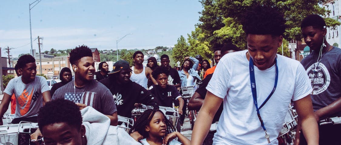 Group of young people on their bike on the street