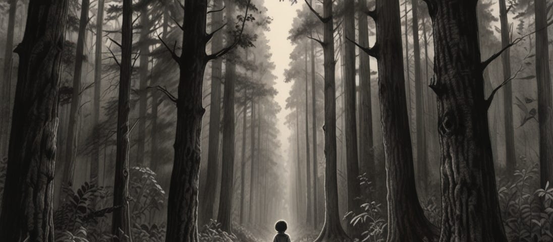 A child walking through a forest