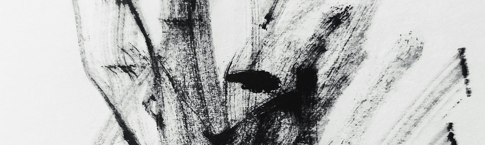 black paint streaks on white, dry-brush technique, abstract art
