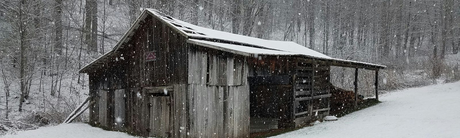 an old cabin in the snow