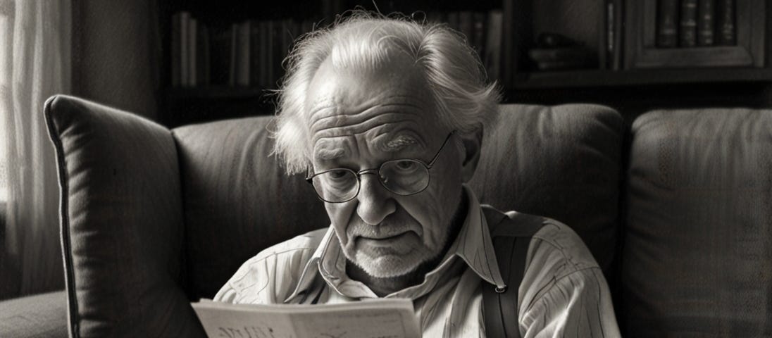 An old man reading out a letter