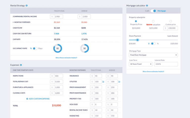 Easily estimate Airbnb rental income with Mashvisor’s calculator.