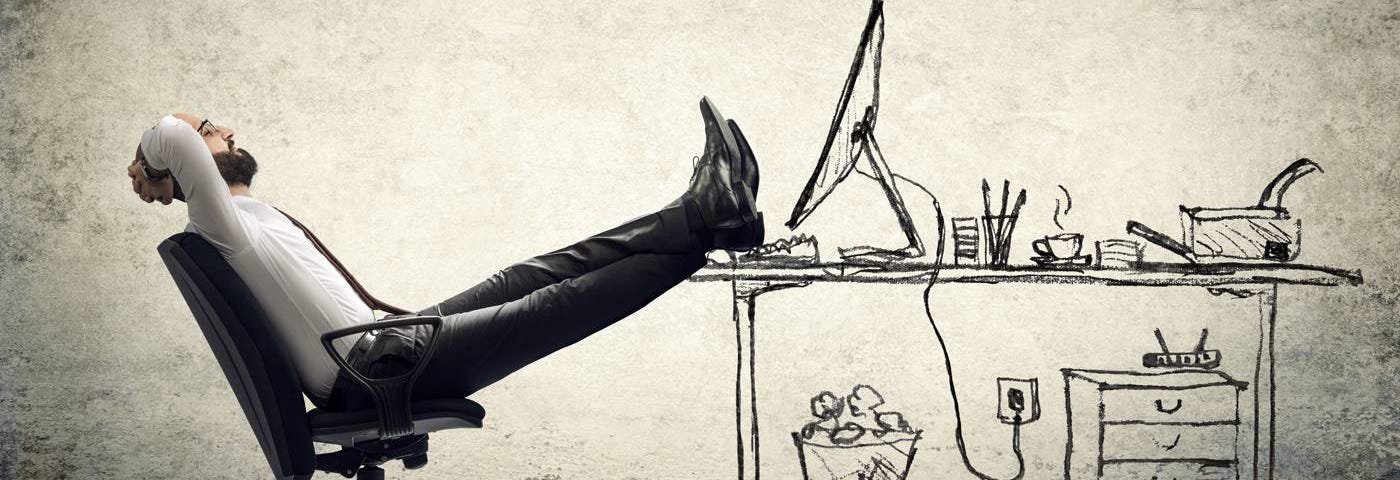 Getting Things Done: Picture of man relaxing at a hand-drawn desk