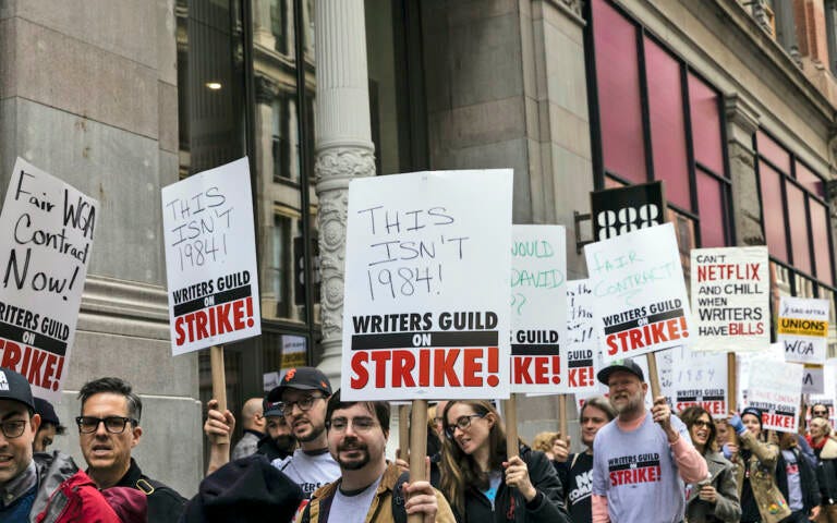 a picture from the 2023 WGA Strike on the picket line