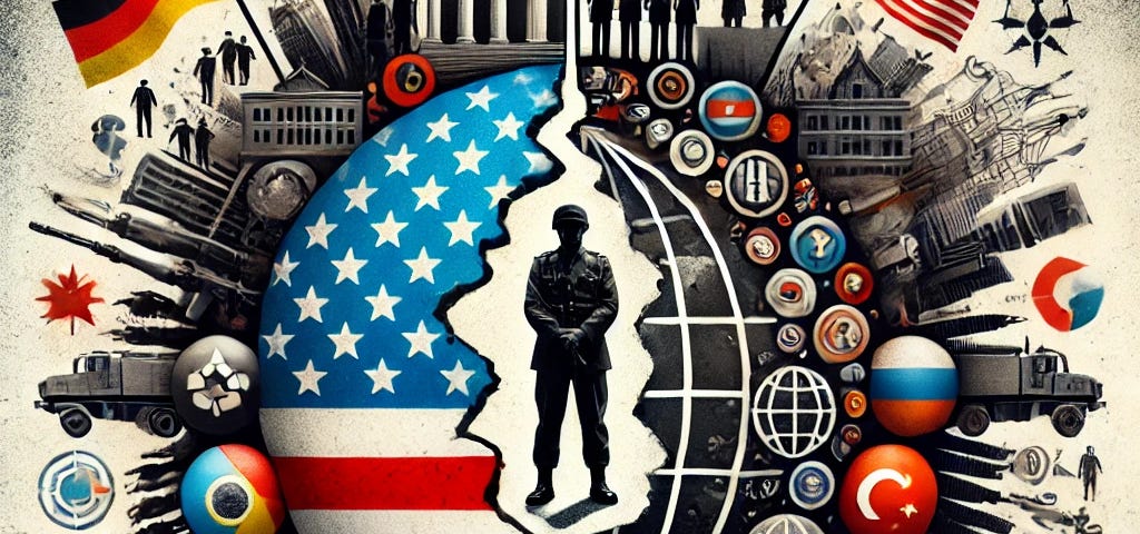 The image is a symbolic representation of the conflict between state power and globalist influence. It illustrates the tension between traditional state authority and the forces of globalization.