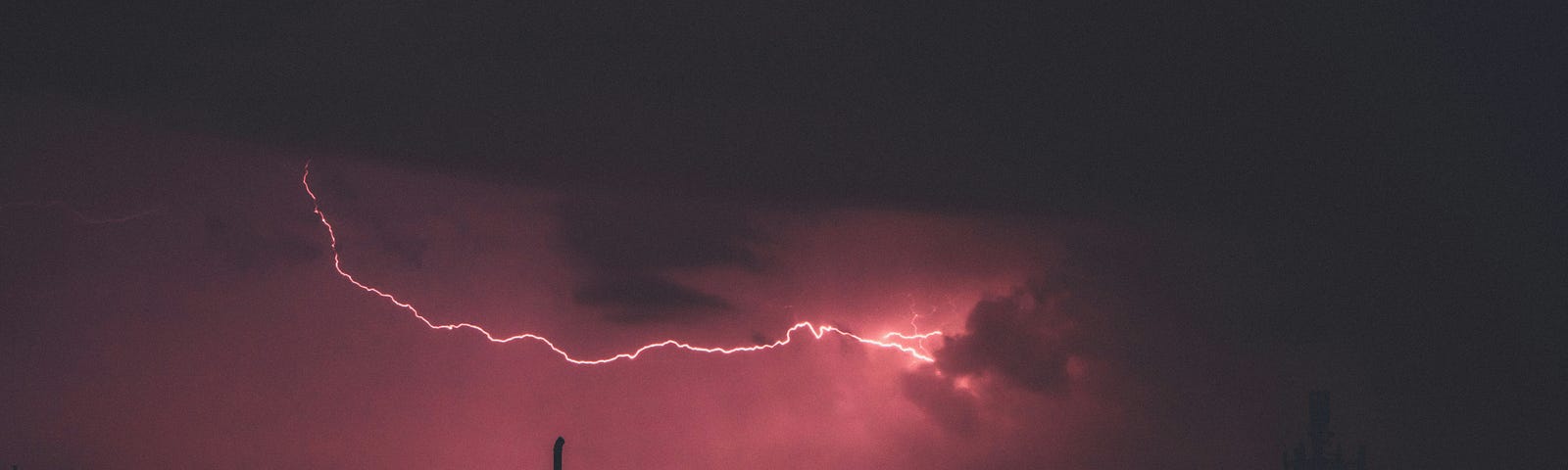 A red sky with lightning