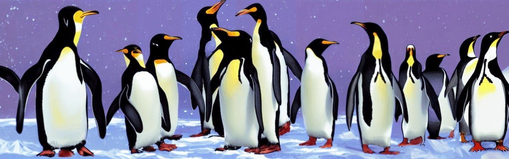 Penguins don’t need to work, digital art, generated with DiffusionBee