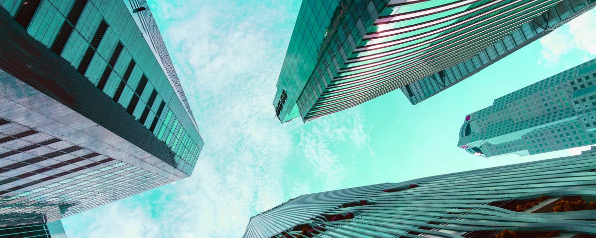 A view of the skyscrapers reaching into the sky.