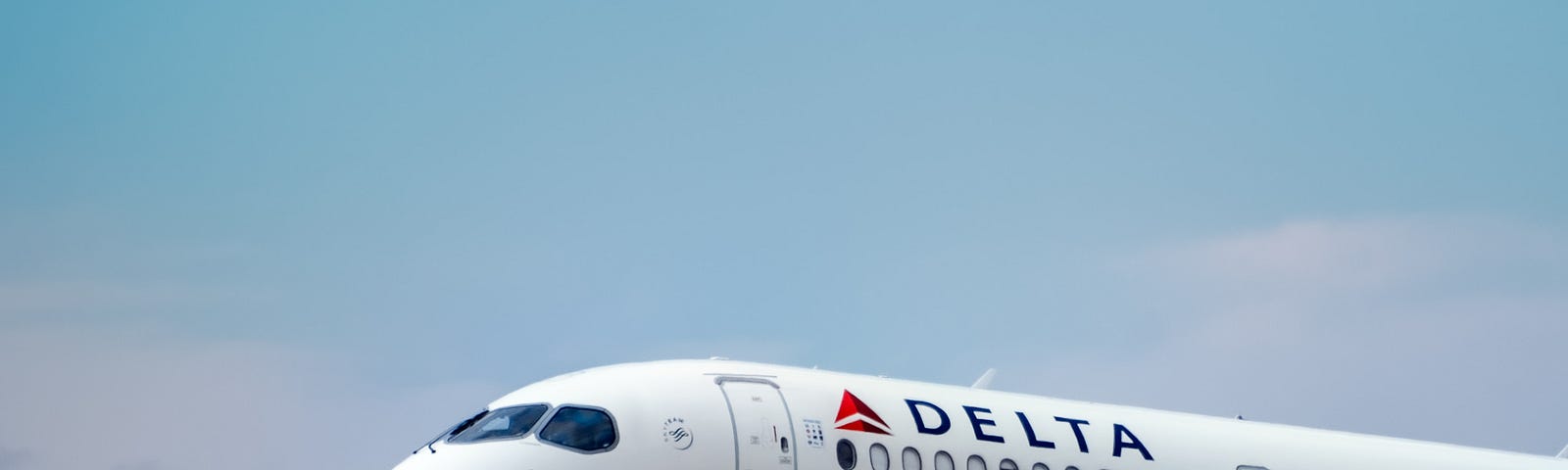 A Delta Airlines jet taking off.