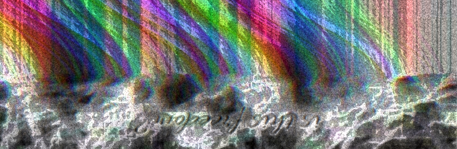 Image of grey matter on the bottom, tainted with dark stains with the words “Is This Freedom?” on it, upside down with rainbow lights coming out of the top.