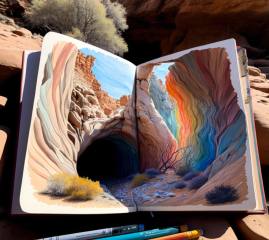 open journal with cave