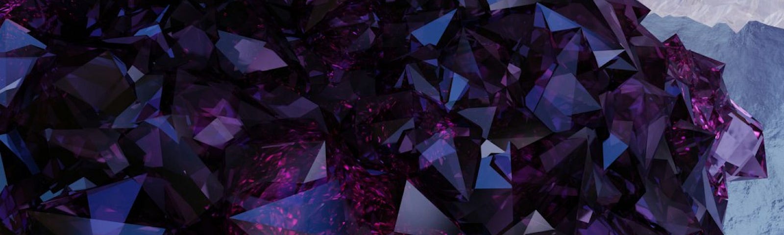 Amethyst Crystals in a cluster, deep purple to wine hues, next to an icy blue background.