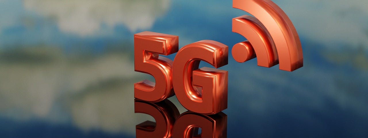 IMAGE: In a sky with clouds background, the characters 5G in red