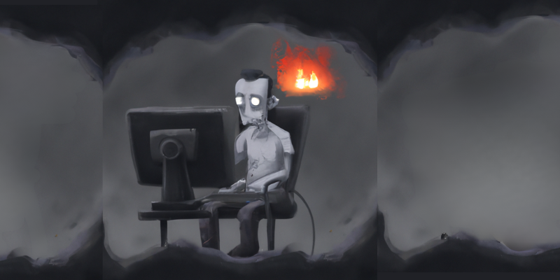 Digital image of a man on a computer in a cave — Google’s Helpful Update Is Destroying Blogs