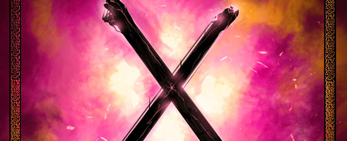 Digital artwork featuring the X Rune with a prevalent pink and yellow colour scheme.