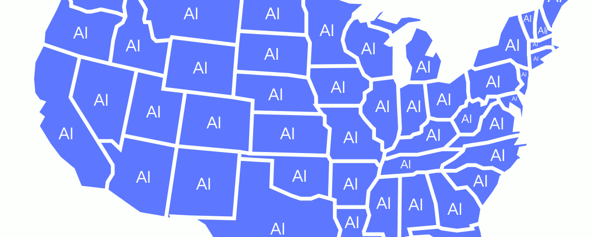 map of the US but with AI for all the state abbreviations