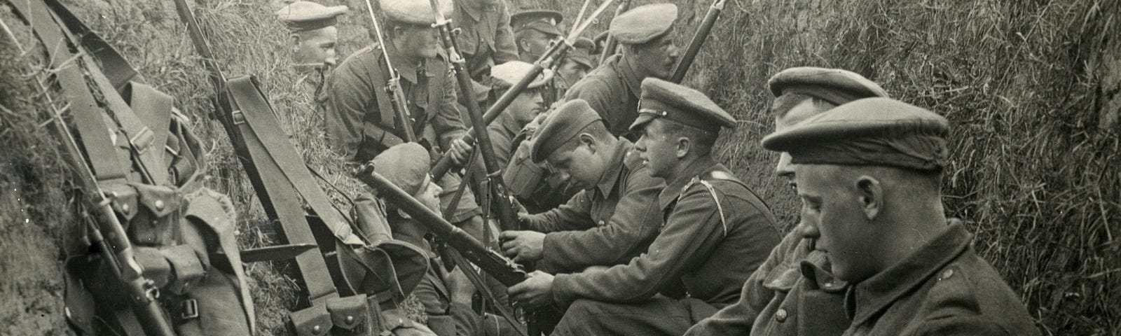 british solidies in a pit with a dog