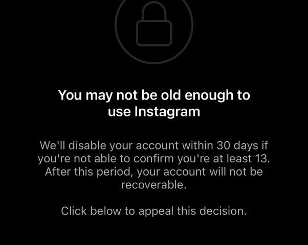 IMAGE: The screen that users under 13 yo receive when they try to open an account on Instagram