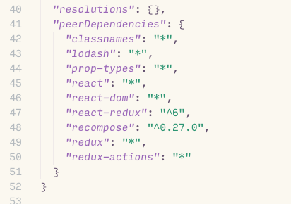 Some of peer dependencies are set to “*”, any version, and some are locked at a particular version.c