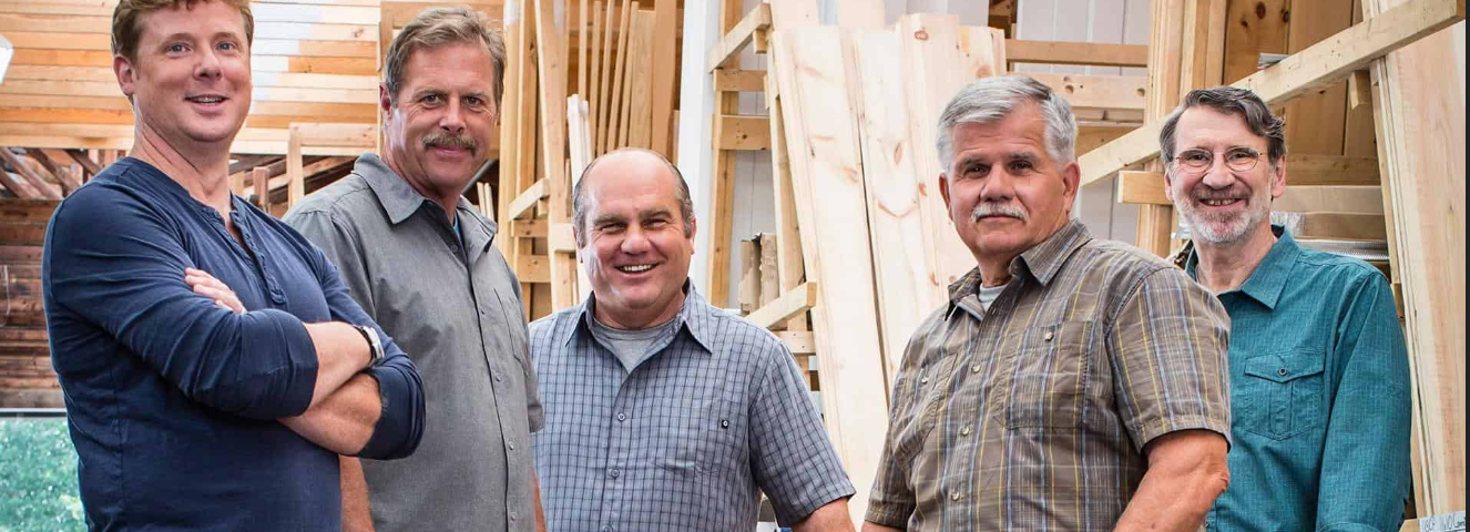 The cast of This Old House. Roger Cook, Tom Silva, Kevin O'Conner, Norm Abram, Richard Trethway