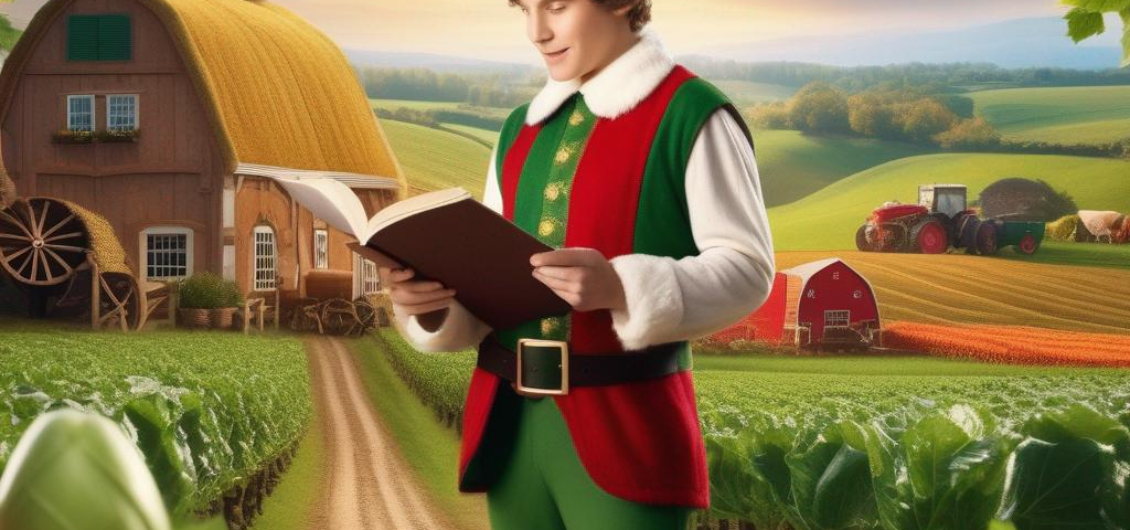 A farmer elf looking at the almanac on how to plant his crops