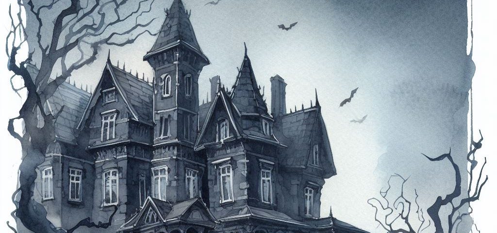 A sinister mansion atop a hill