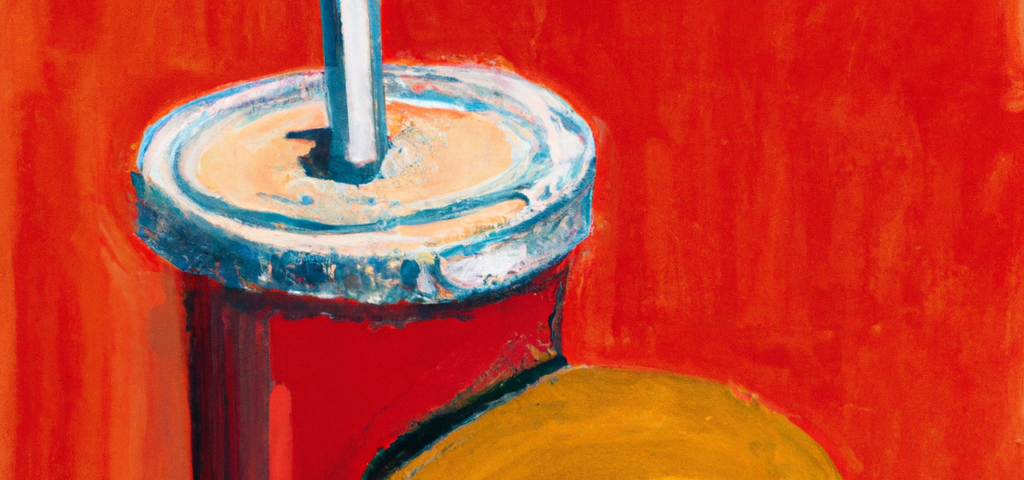 Digital art of a fountain drink and a hamburger.