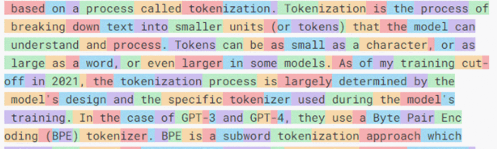 IMAGE: A text split into tokens for large language model processing