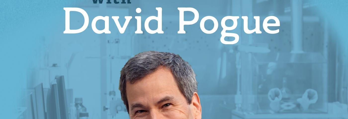 Photo of David Pogue with podcast name.