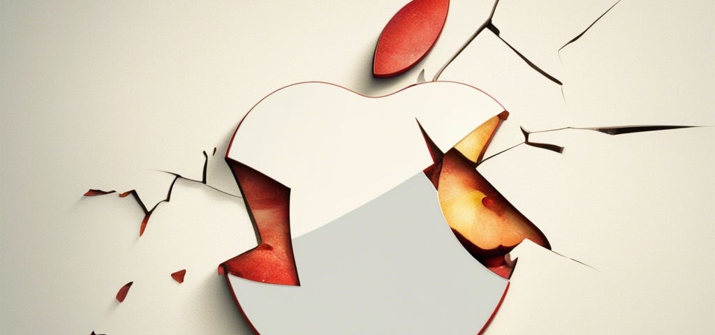 IMAGE: A broken Apple logo as drawn by YouImagine AI Image Generator