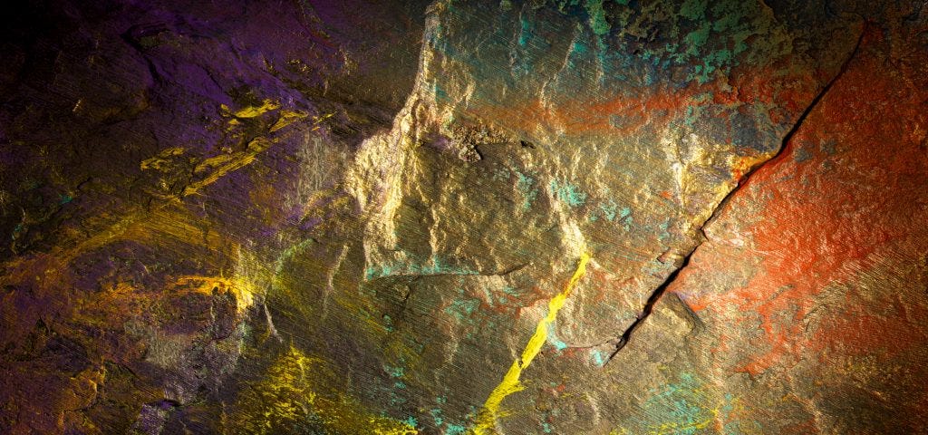 Abstract painting detail, vivid colors on slate, with soft lighting, created for healing by a medical doctor