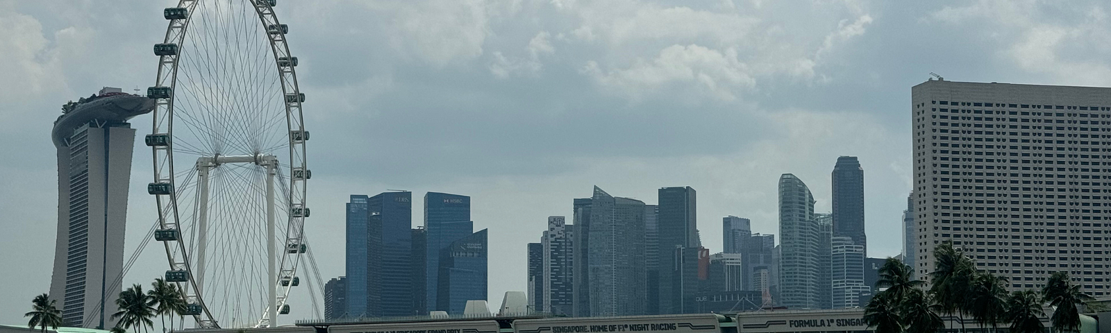 Several kayakers along the Marina Bay with the Marina Bay Sands and Singapore Flyer in the background