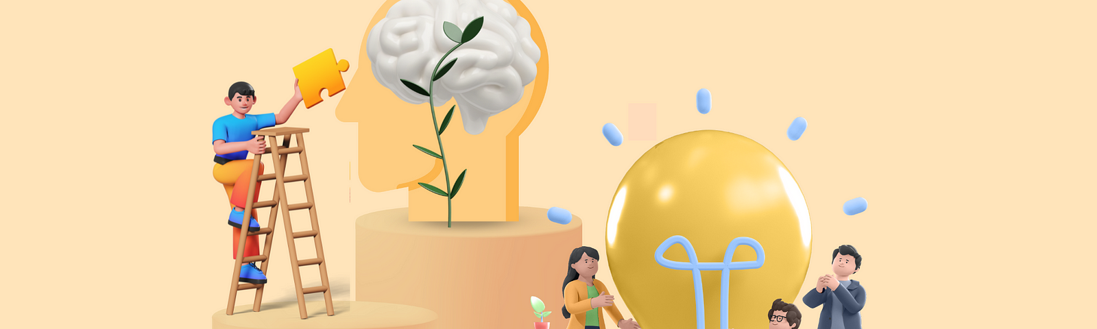 This is a 3D illustration depicting an abstract concept of Growth Mindset.