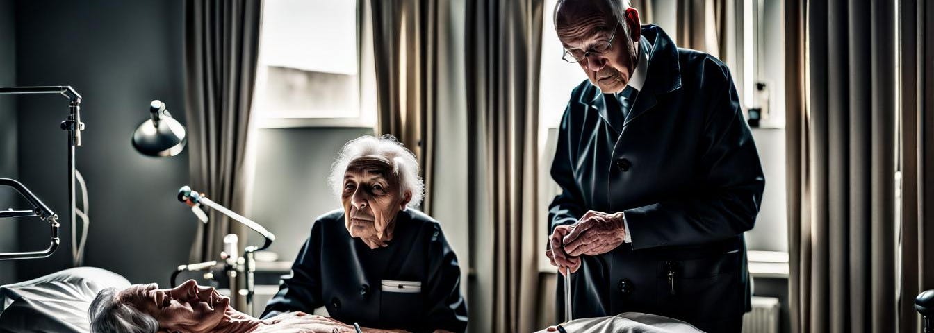 Assisted dying showing patient, relative and doctor