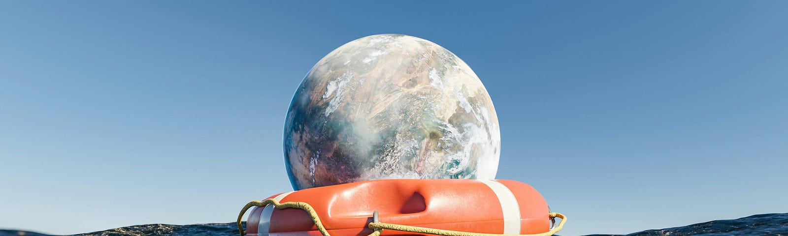 Under blue green water an orange lie preserver and the earth’s globe — Getty images Unsplash+ Licensed