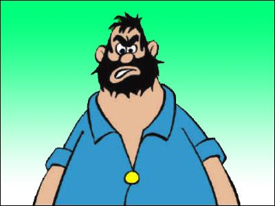 Image of Brutus from television cartoon Popeye. Mean big hairy-faced man.