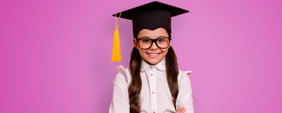 Girl with graduation cap — Save for your child’s education