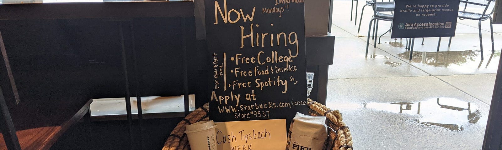 A Starbucks location in Wyomissing, Pennsylvania, offered a variety of additional incentives to new hires.