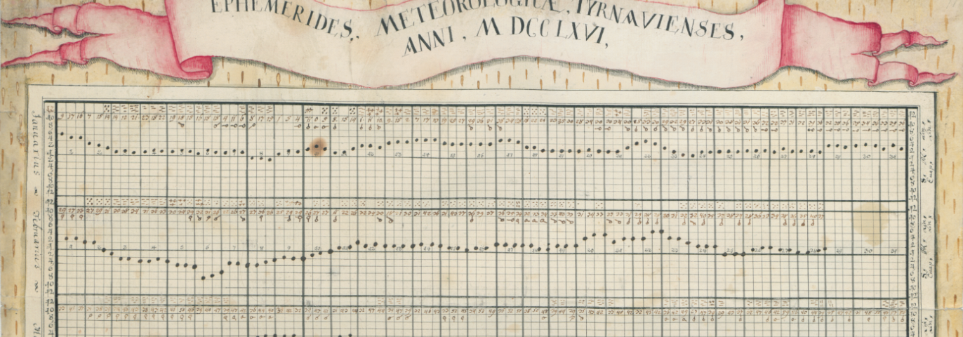 Detail of Ferenc Weiss’ meteorological chart from 1766 showing barometric observations with dots on a daily base