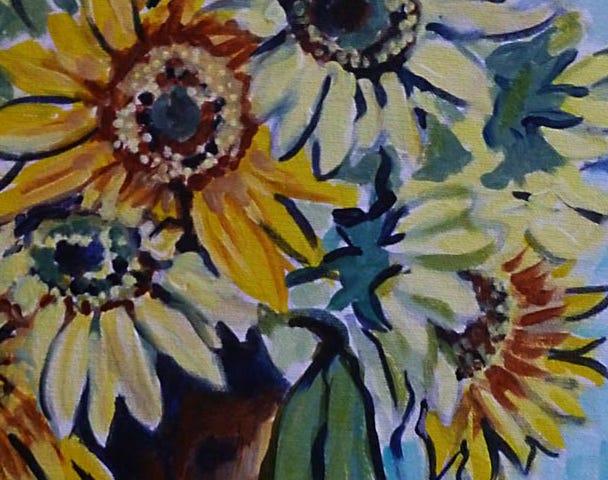 Quote by Scott Adams: “Creativity is allowing yourself to make mistakes. Art is knowing which ones to keep.” Painting of sunflowers by the author.