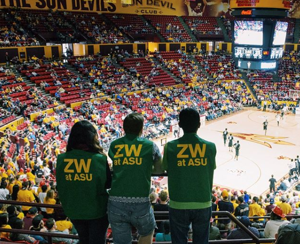 Team of Zero Waste Ambassadors at an ASU basketball game.(Photo from @zerowasteasu)